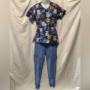 Dickies Blue Cartoon Print Scrub Top